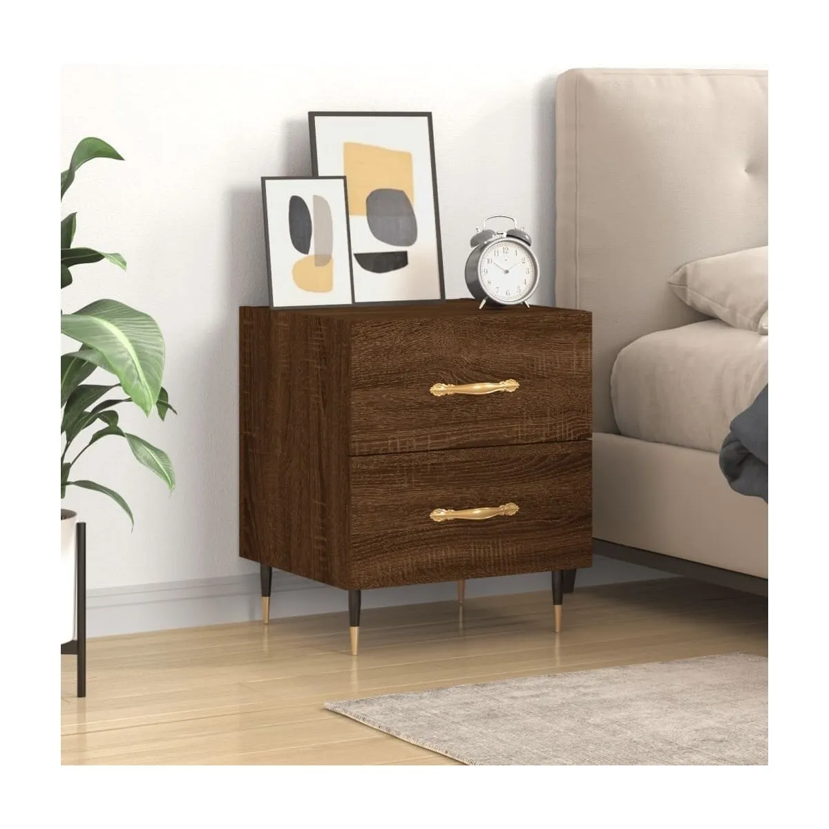 Mesita de noche madera de ingeniería roble marrón 40x35x47,5