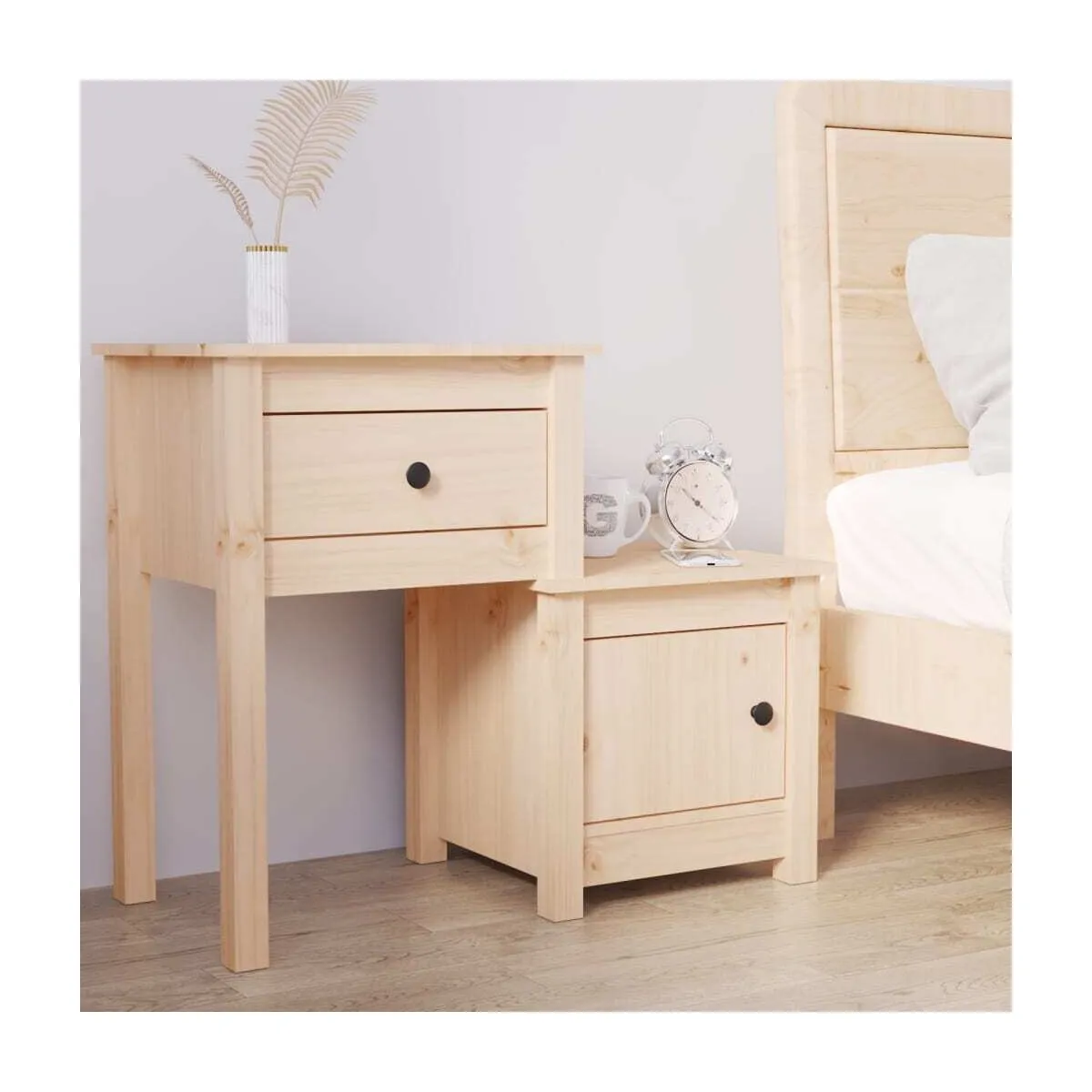Mesita de noche madera maciza de pino 79,5x38x65,5 cm