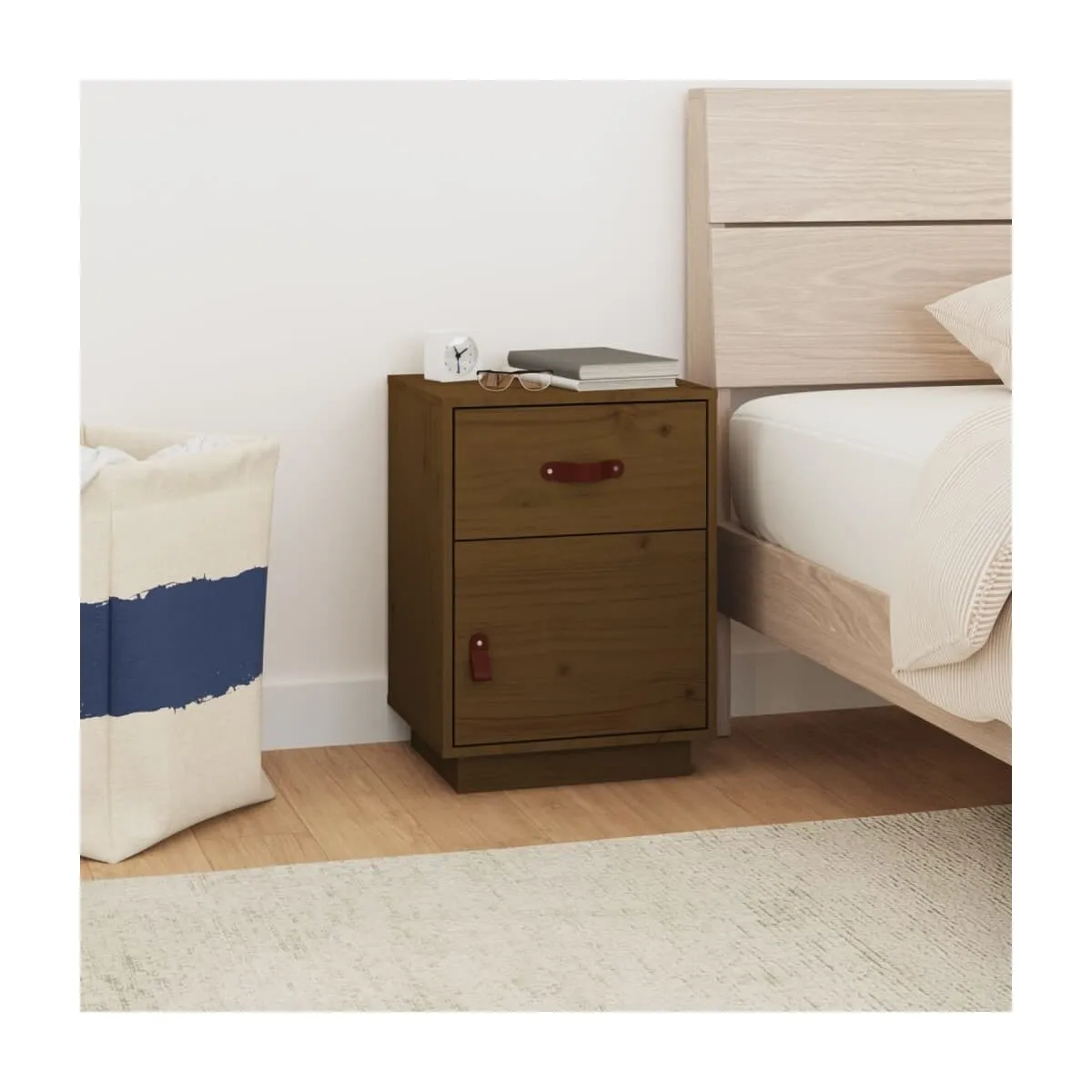 Mesita de noche madera maciza de pino marrón miel 40x34x55 cm