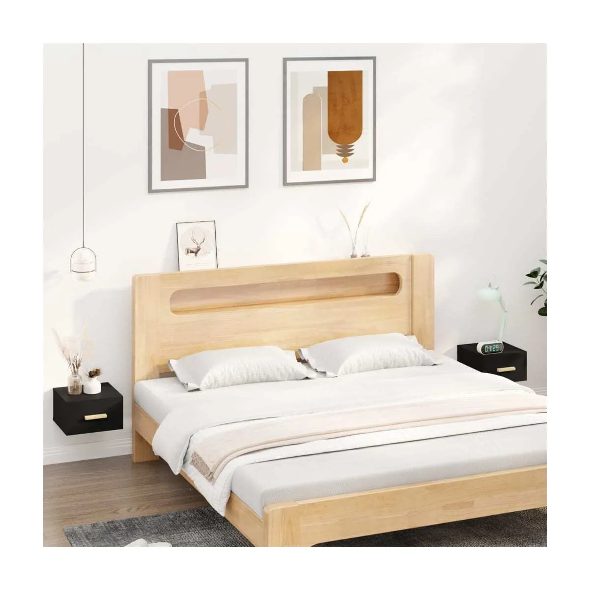 Mesitas de noche de pared 2 uds negro 35x35x20 cm