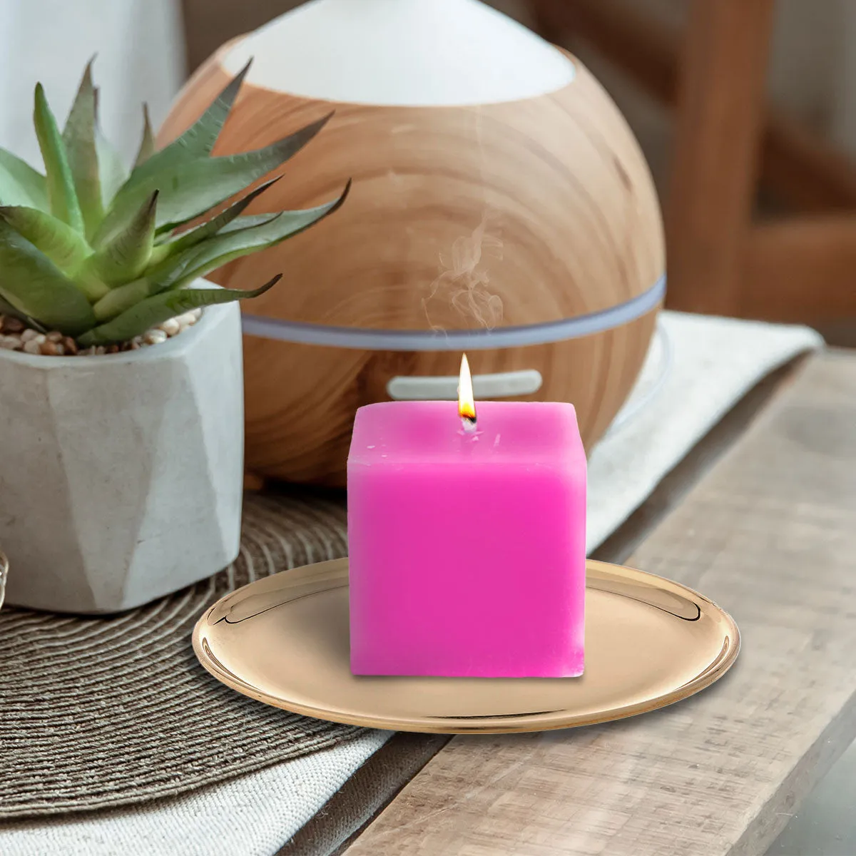 Mini Cubo de Cirio Aromático color Fiusha