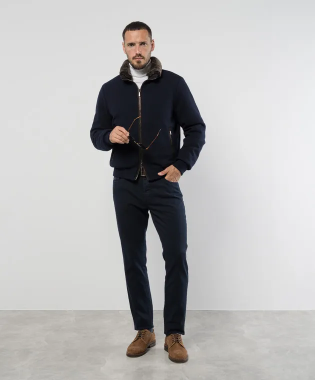 MooRER Bellati blue down jacket in wool and cashmere