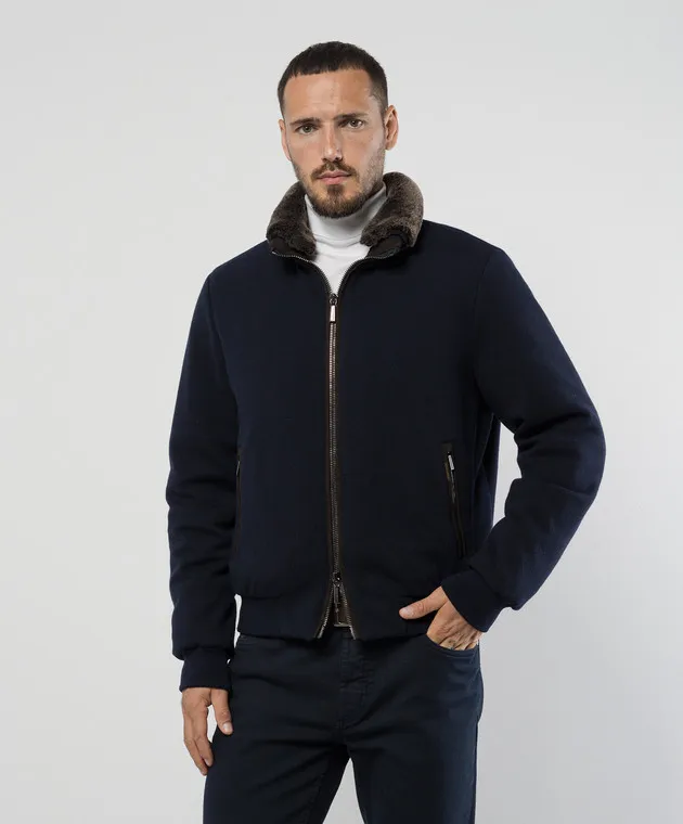 MooRER Bellati blue down jacket in wool and cashmere