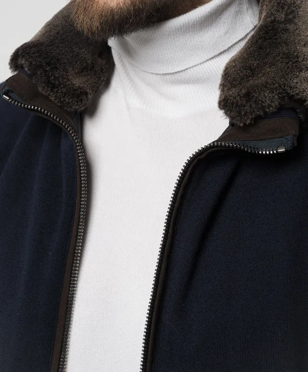 MooRER Bellati blue down jacket in wool and cashmere