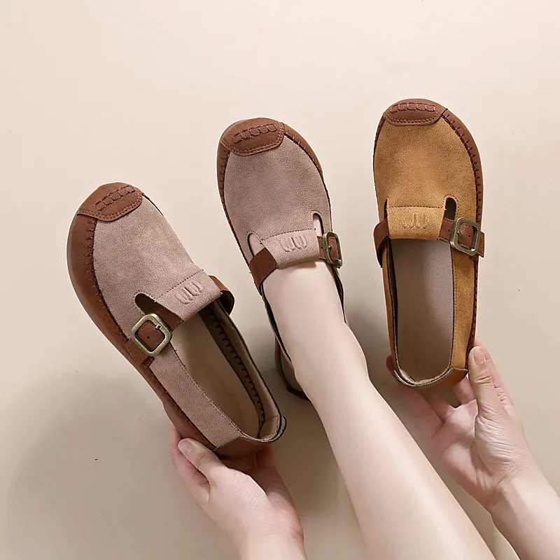 Mujeres 2024 Autumn Nuevo artículo Maillard Color plano de fondo plano Un pie de frijoles casuales Boken Shoes Boken