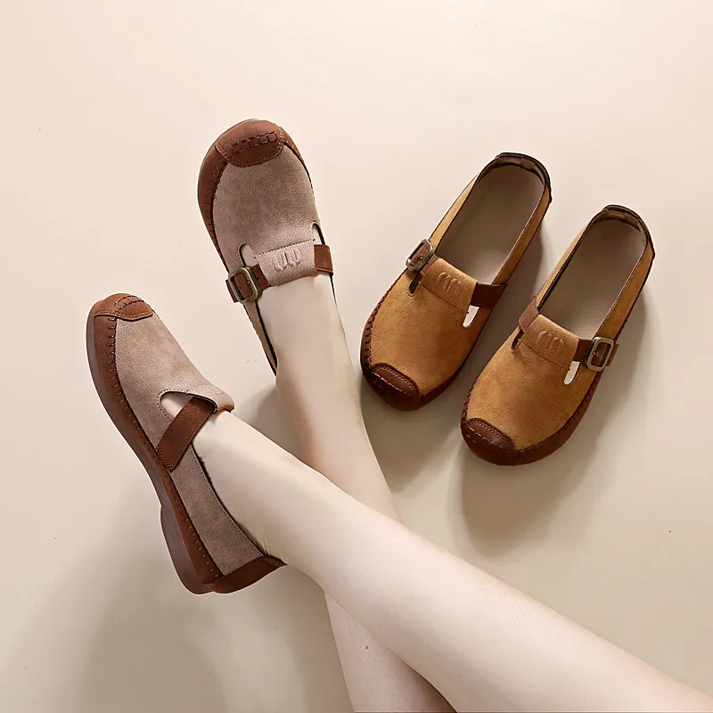 Mujeres 2024 Autumn Nuevo artículo Maillard Color plano de fondo plano Un pie de frijoles casuales Boken Shoes Boken