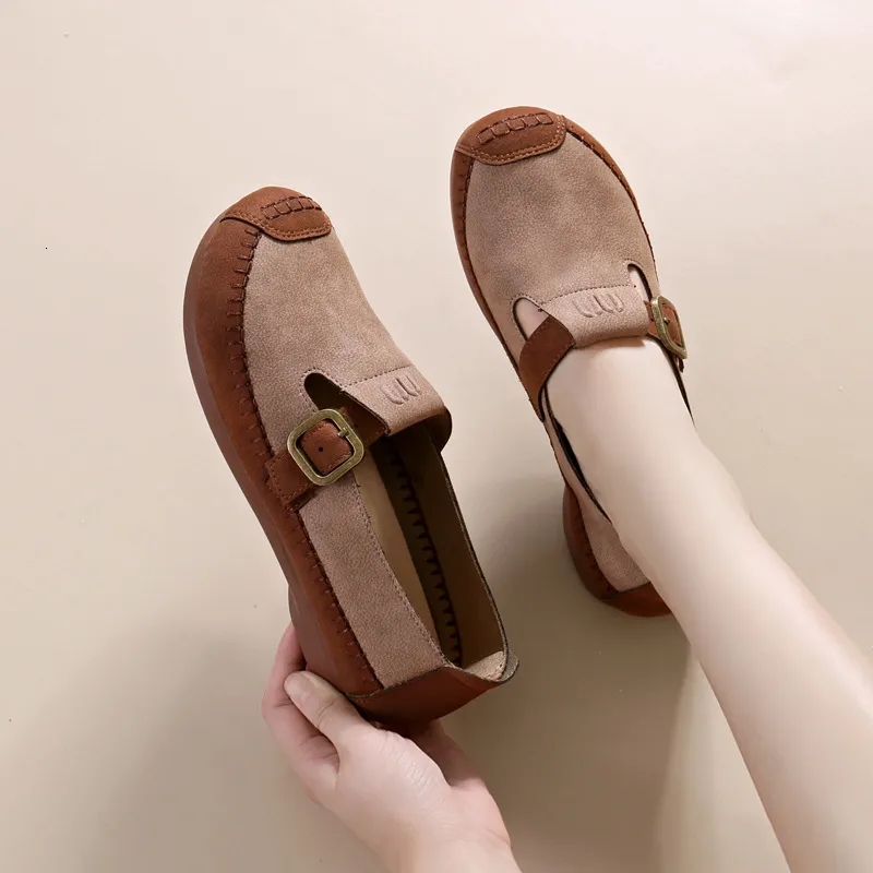 Mujeres 2024 Autumn Nuevo artículo Maillard Color plano de fondo plano Un pie de frijoles casuales Boken Shoes Boken