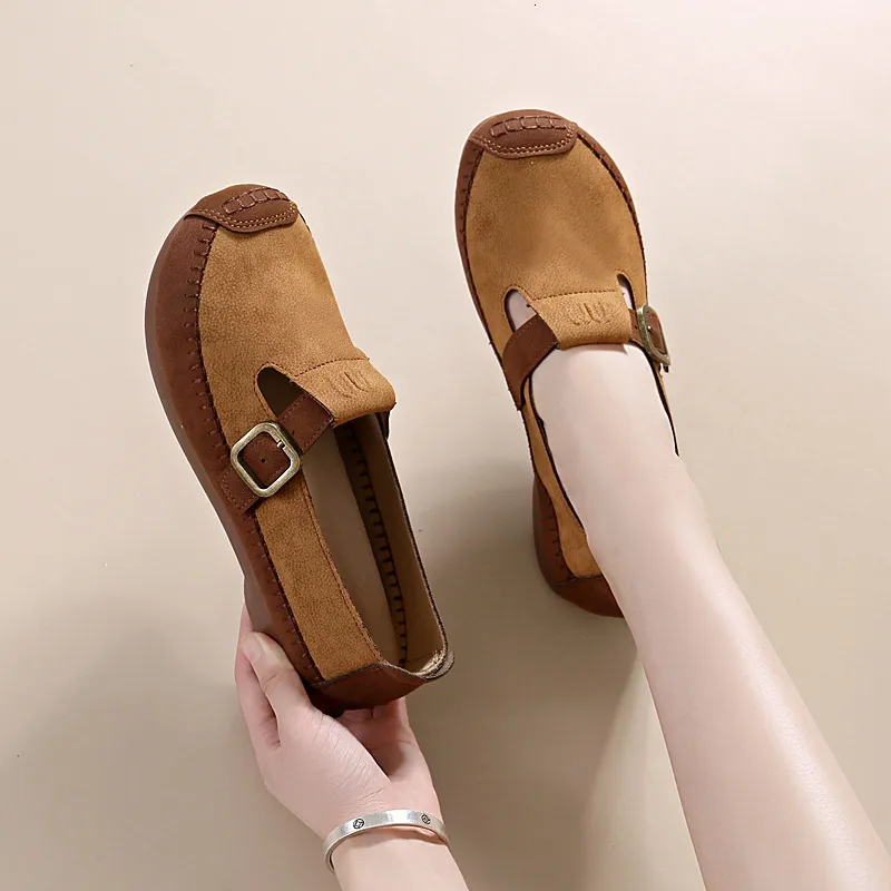 Mujeres 2024 Autumn Nuevo artículo Maillard Color plano de fondo plano Un pie de frijoles casuales Boken Shoes Boken