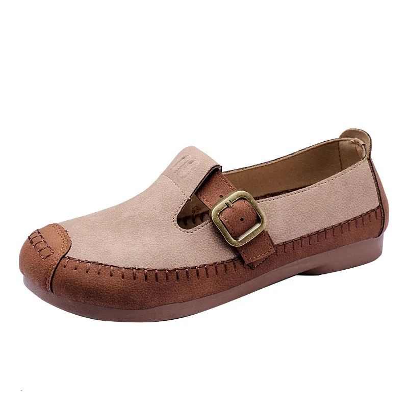 Mujeres 2024 Autumn Nuevo artículo Maillard Color plano de fondo plano Un pie de frijoles casuales Boken Shoes Boken