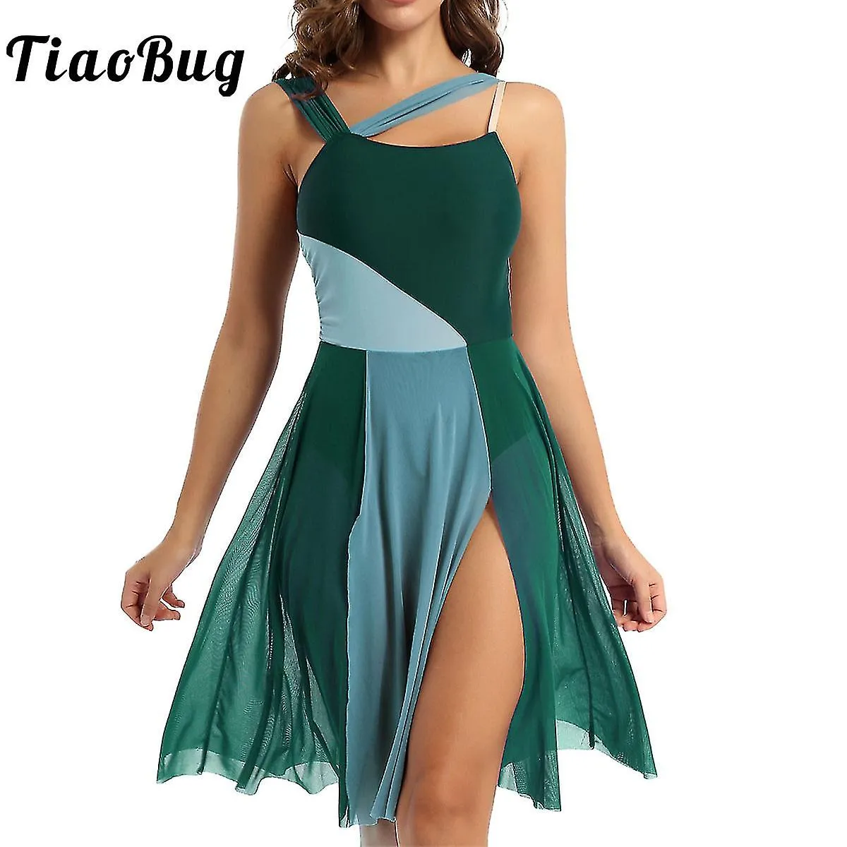 Mujeres sin mangas Color Block Gimnasia Leotardo Moderno Danza lírica contemporánea Vestido Ballet Dancewear