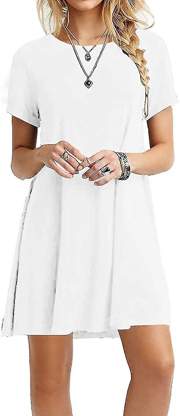 Mujeres Vestidos Blancos Manga Corta Casual Túnica Suelta Cuello Redondo, tamaño xl