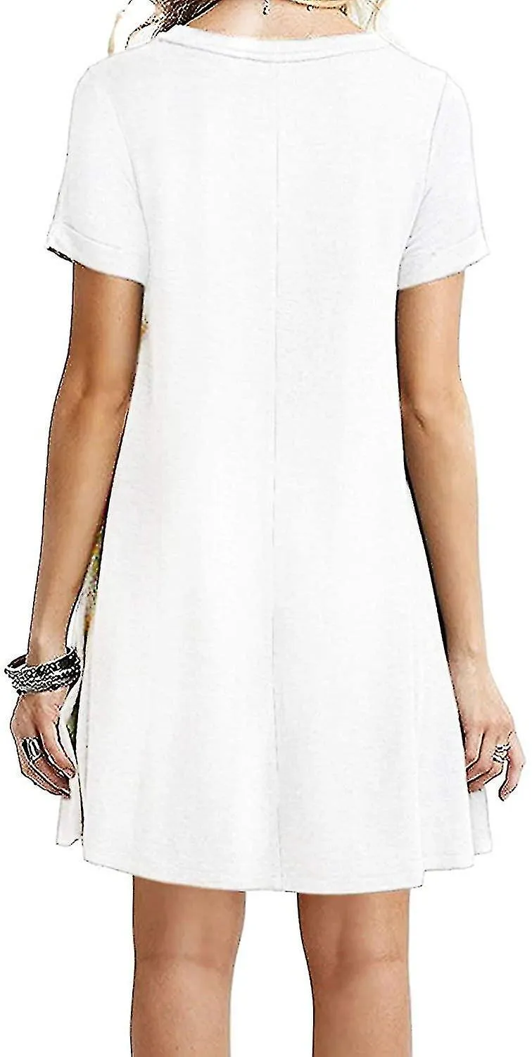 Mujeres Vestidos Blancos Manga Corta Casual Túnica Suelta Cuello Redondo, tamaño xl