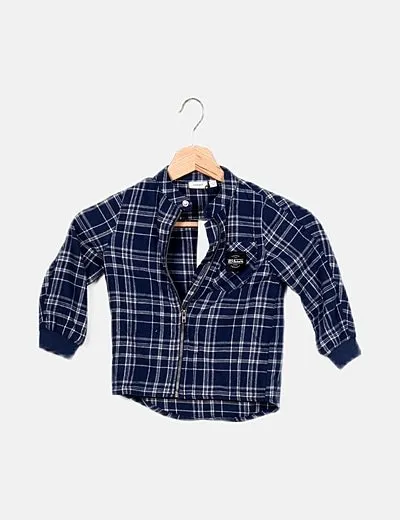 Name it Camisa azul marino de cuadros con cremallera
