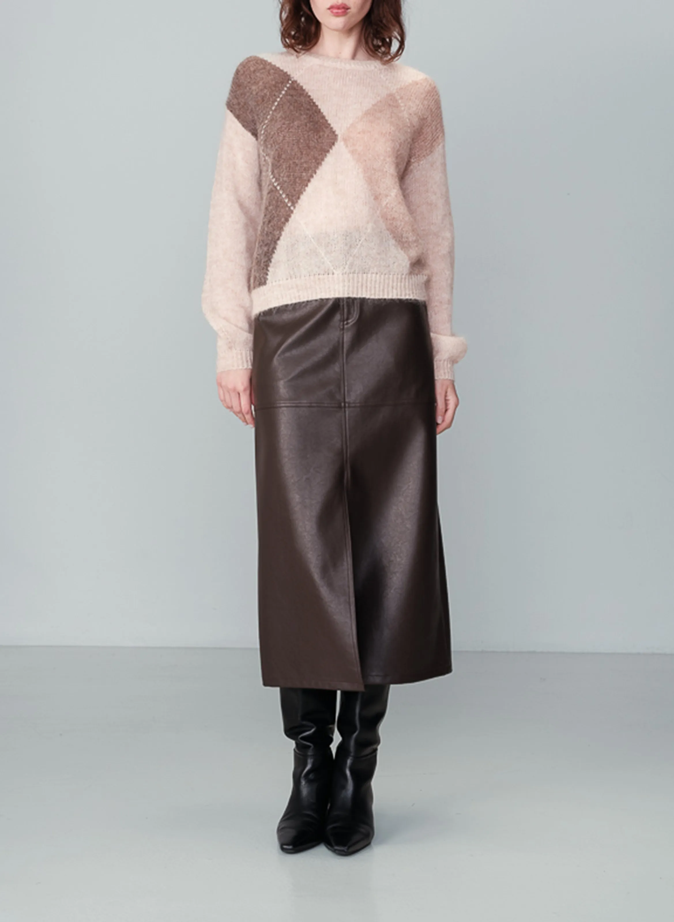 NANSE  JERSEY RECTO DE JACQUARD ESTAMPADO CON CUELLO REDONDO EN BEIGE