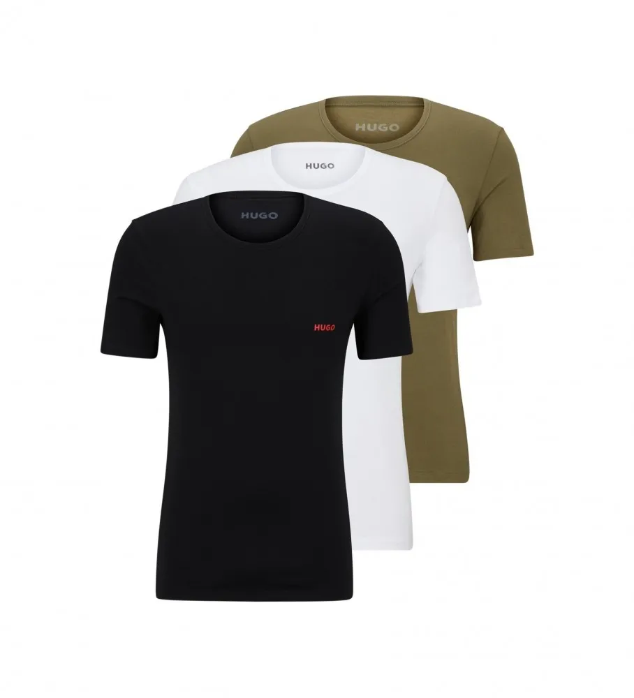 Pack 3 Camisetas Interiores de Algodón verde, blanco, negro