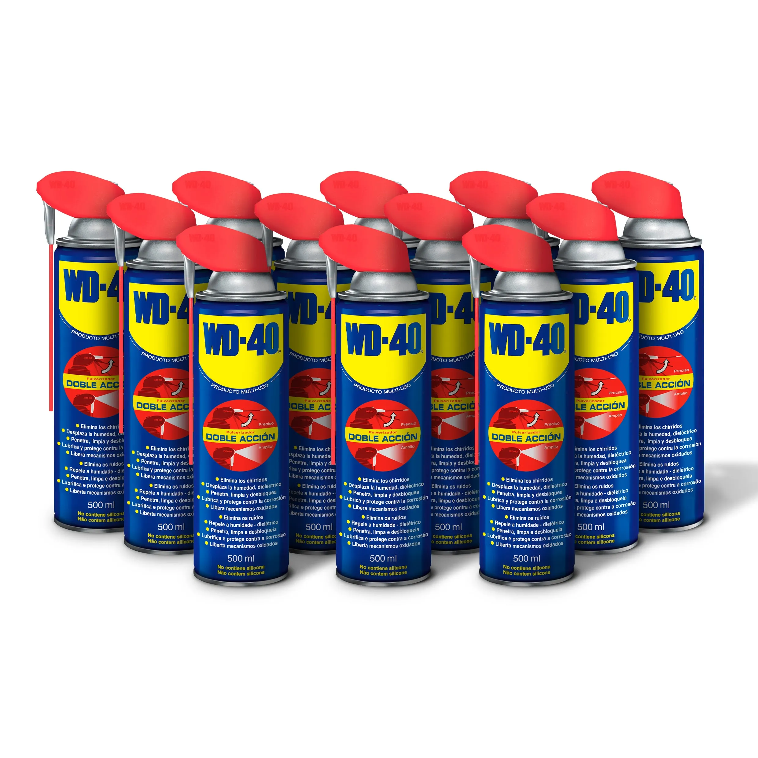 Pack de 12 unidades Aceite Spray Doble Accion Multiusos WD 40 de 500ml