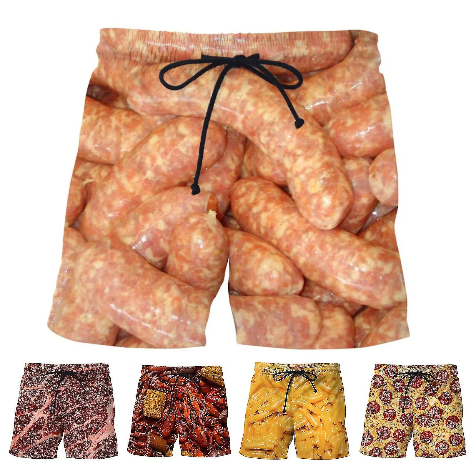 Pantalones cortos con cordón elástico en la cintura elástica con estampado de salchicha para hombre