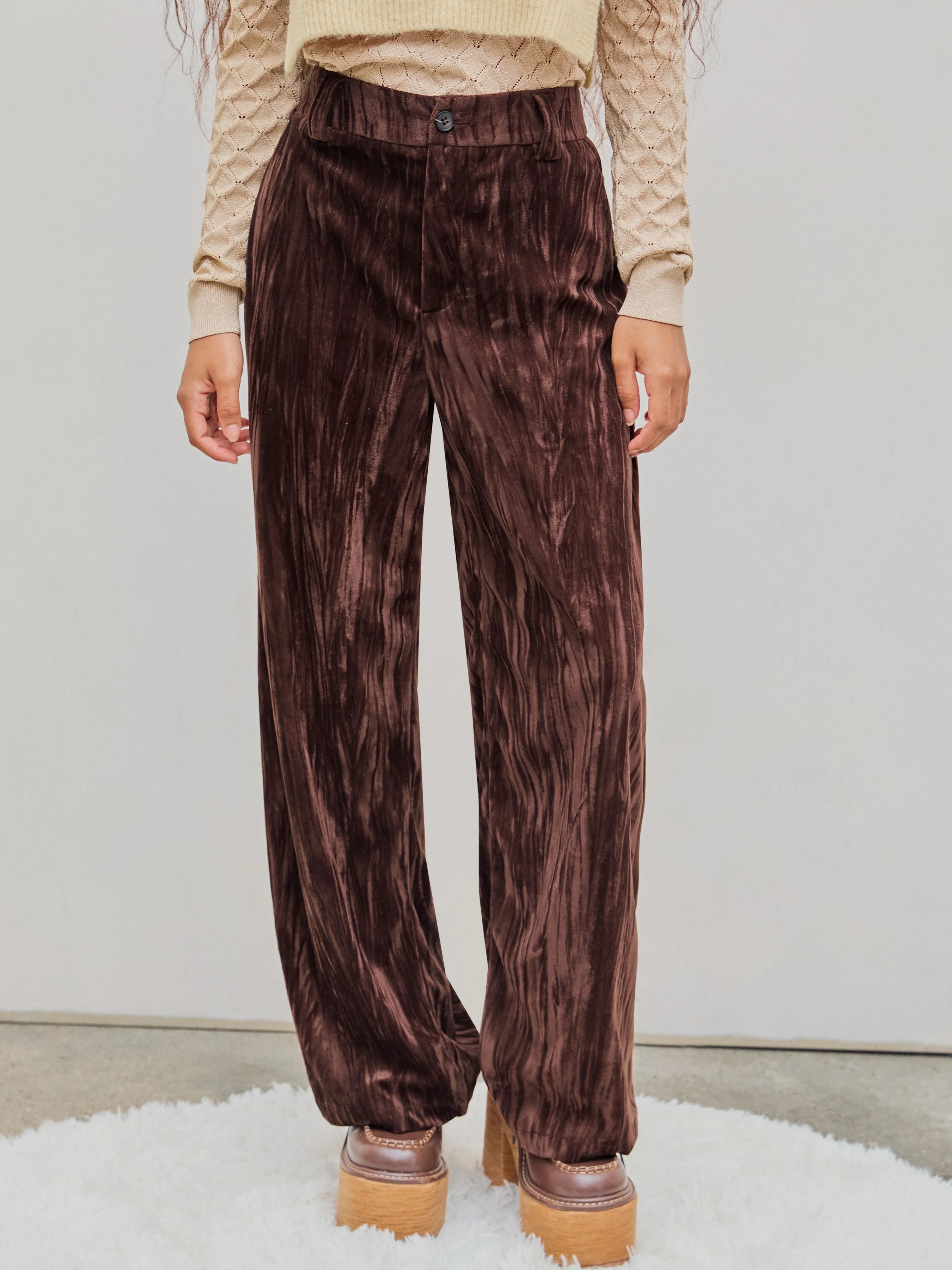  Pantalones de Cintura Media con Bolsillo de Pana