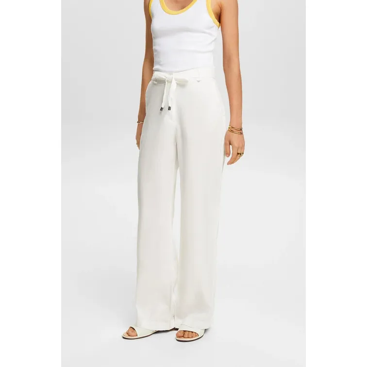 PANTALÓN WIDE LEG DE LINO CON CINTURÓN MUJER ESPRIT