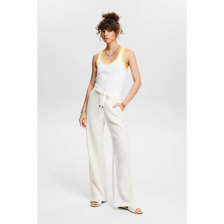 PANTALÓN WIDE LEG DE LINO CON CINTURÓN MUJER ESPRIT