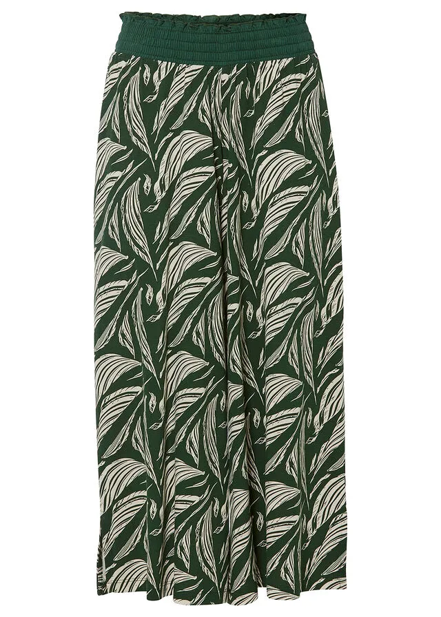 PANTALóN DE PUNTO ANCHO CON NIDO DE ABEJA VERDE OSCUROBEIGE ARENA CON ESTAMPADO