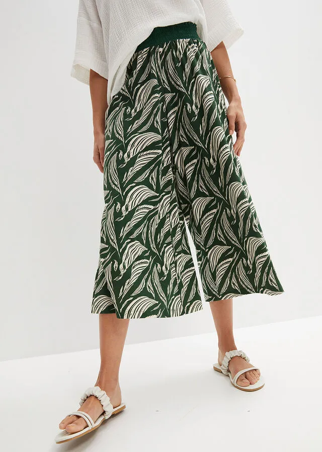 PANTALóN DE PUNTO ANCHO CON NIDO DE ABEJA VERDE OSCUROBEIGE ARENA CON ESTAMPADO