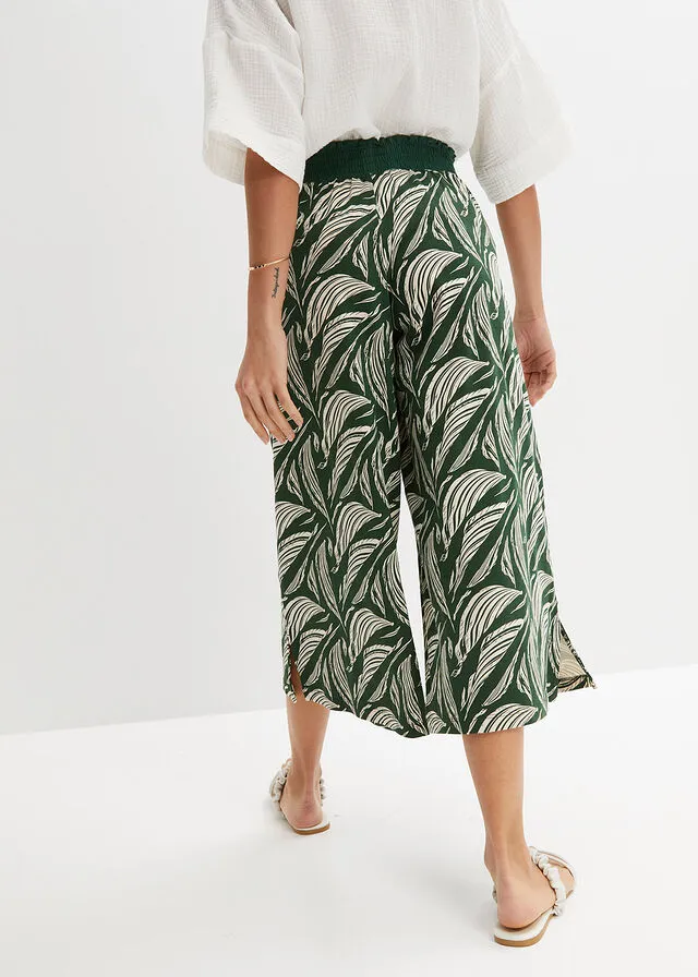 PANTALóN DE PUNTO ANCHO CON NIDO DE ABEJA VERDE OSCUROBEIGE ARENA CON ESTAMPADO