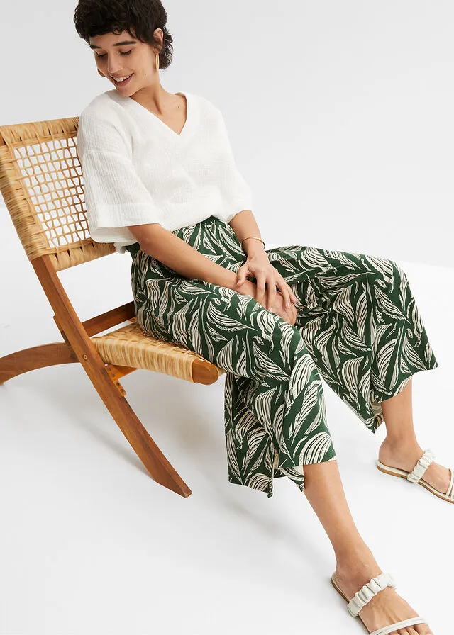 PANTALóN DE PUNTO ANCHO CON NIDO DE ABEJA VERDE OSCUROBEIGE ARENA CON ESTAMPADO