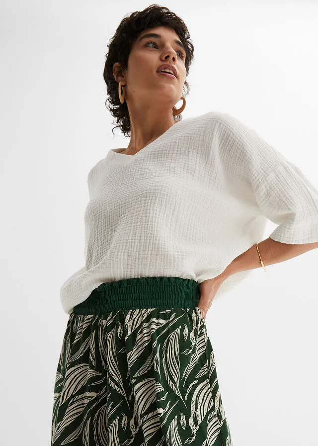 PANTALóN DE PUNTO ANCHO CON NIDO DE ABEJA VERDE OSCUROBEIGE ARENA CON ESTAMPADO