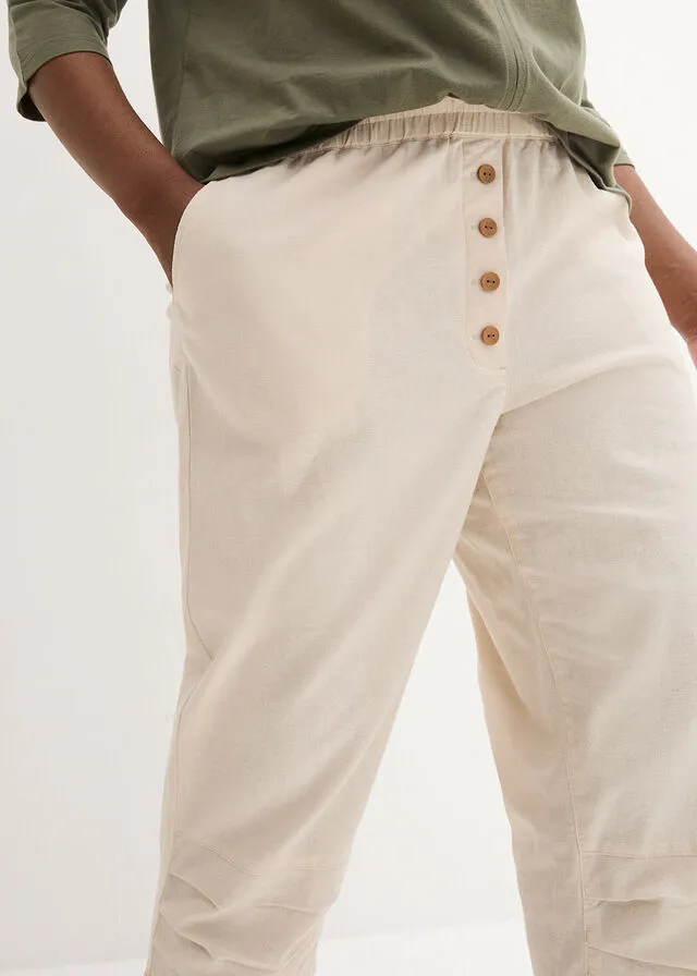 Pantalón de talle alto y largo 3/4 con lino y cintura cómoda gris guijarro