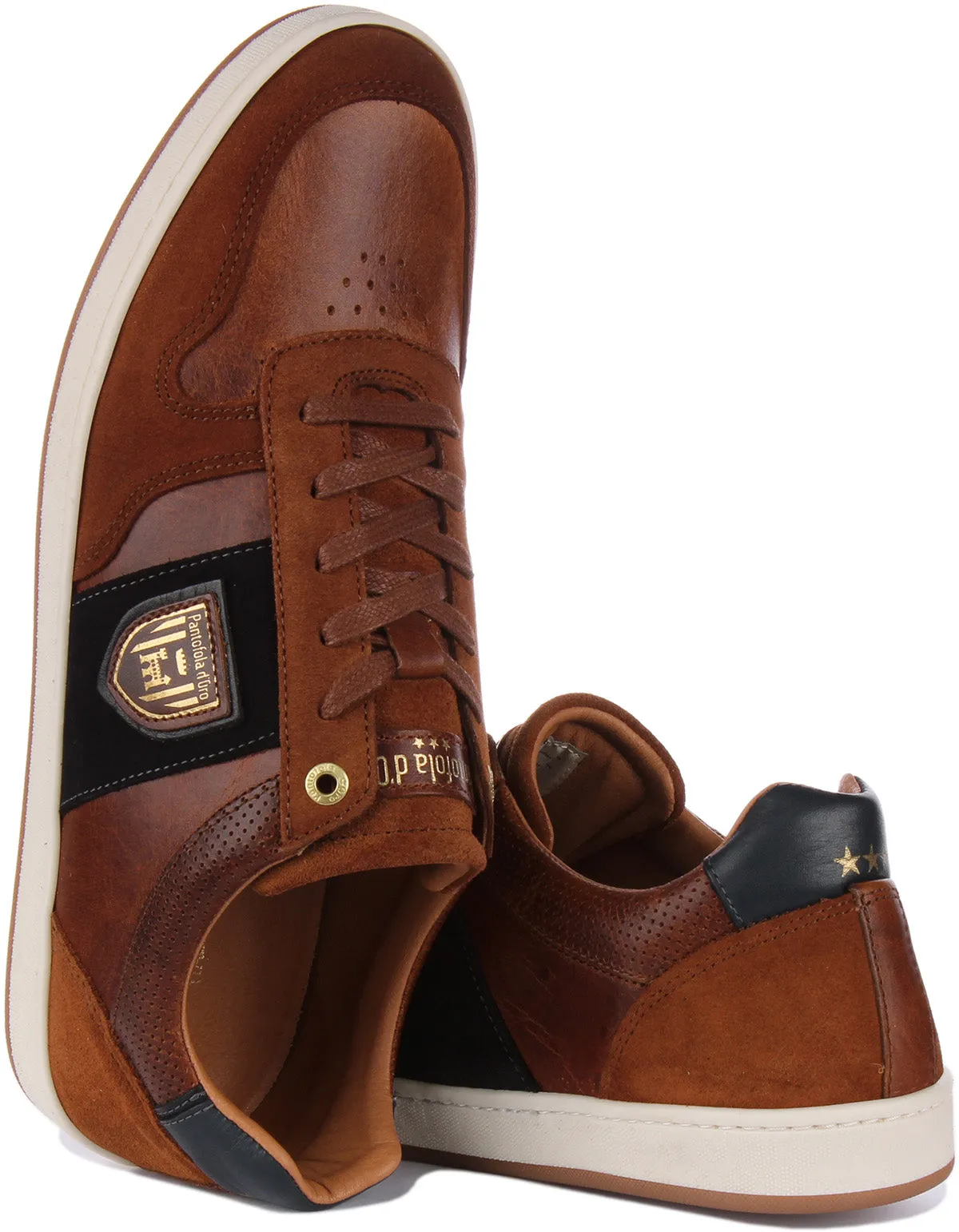 Pantofola D'Oro Palermo Uomo Low Zapatillas con cordones de ante y piel para hombre en blanco blanco