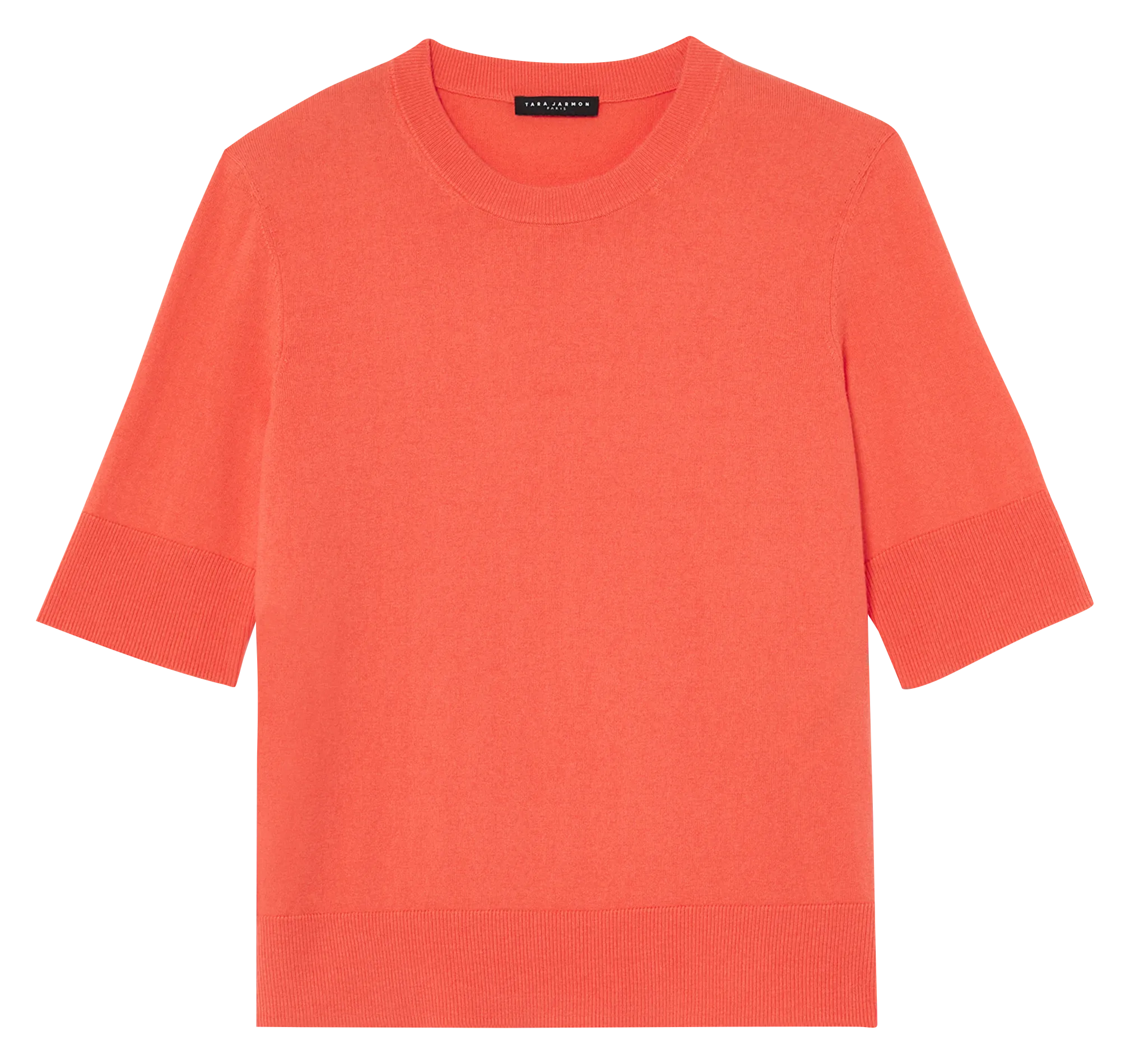 PAOLINE  JERSEY RECTO DE MEZCLA DE ALGODóN ORGáNICO Y LANA CON CUELLO REDONDO EN NARANJA