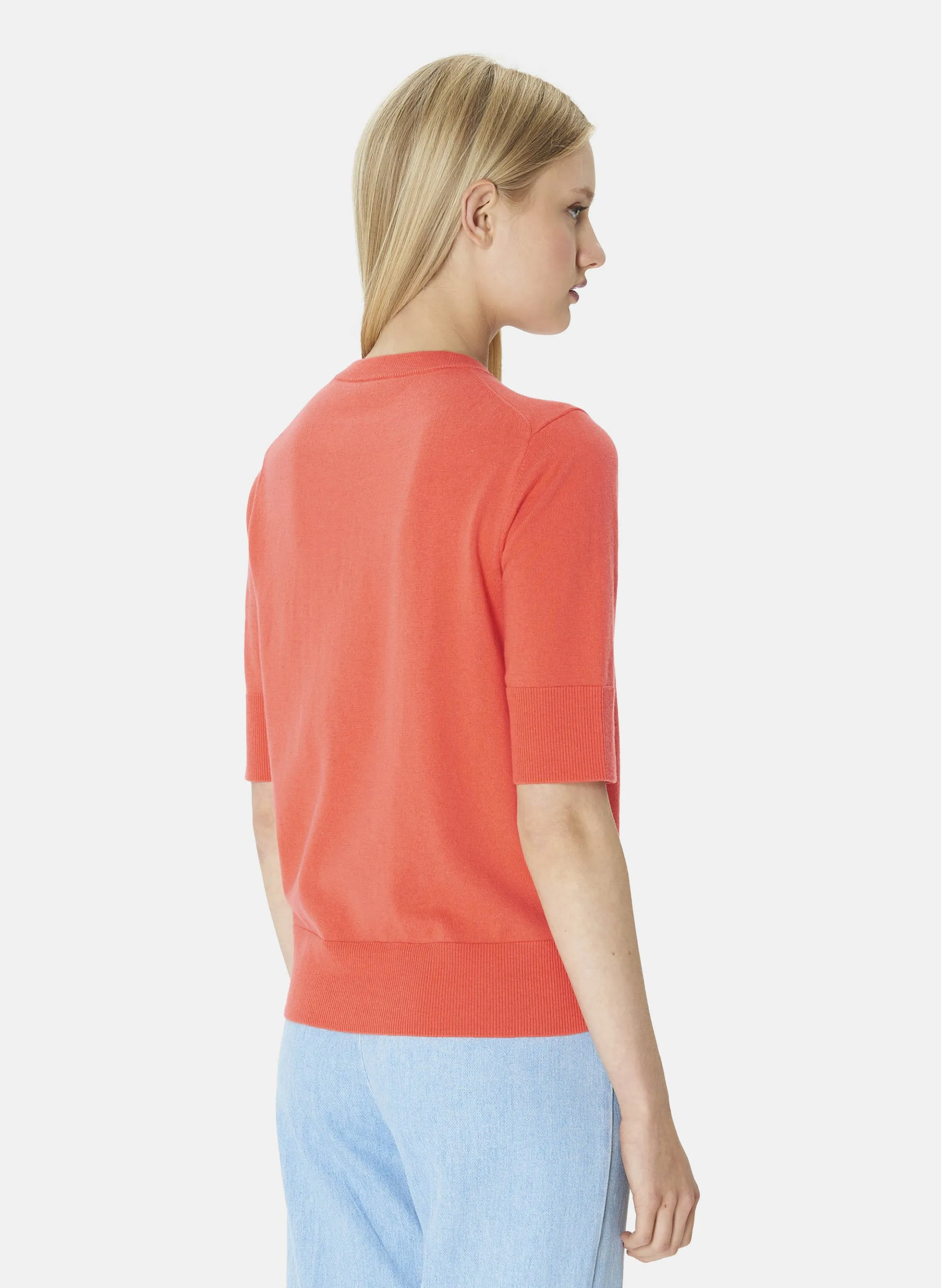 PAOLINE  JERSEY RECTO DE MEZCLA DE ALGODóN ORGáNICO Y LANA CON CUELLO REDONDO EN NARANJA