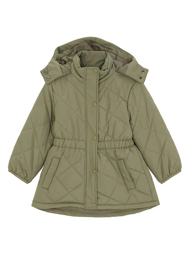 Parka con estampado de diamantes acolchado para niñas Verde oliva