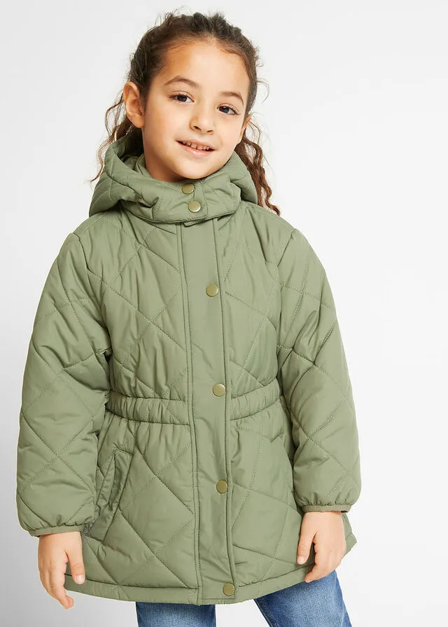 Parka con estampado de diamantes acolchado para niñas Verde oliva