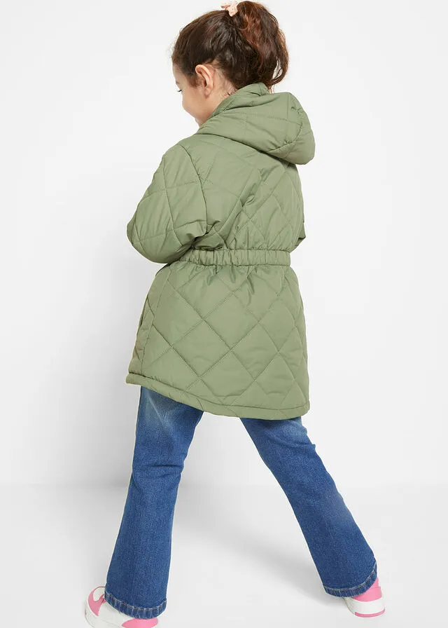 Parka con estampado de diamantes acolchado para niñas Verde oliva
