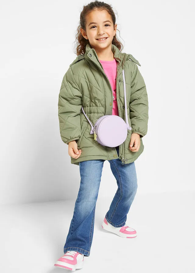 Parka con estampado de diamantes acolchado para niñas Verde oliva
