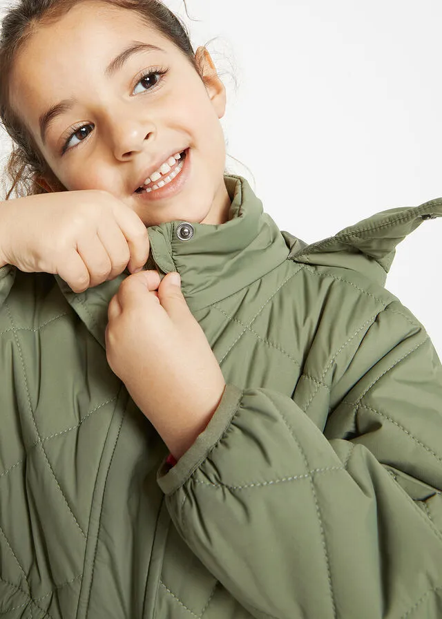 Parka con estampado de diamantes acolchado para niñas Verde oliva