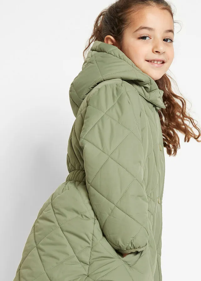 Parka con estampado de diamantes acolchado para niñas Verde oliva