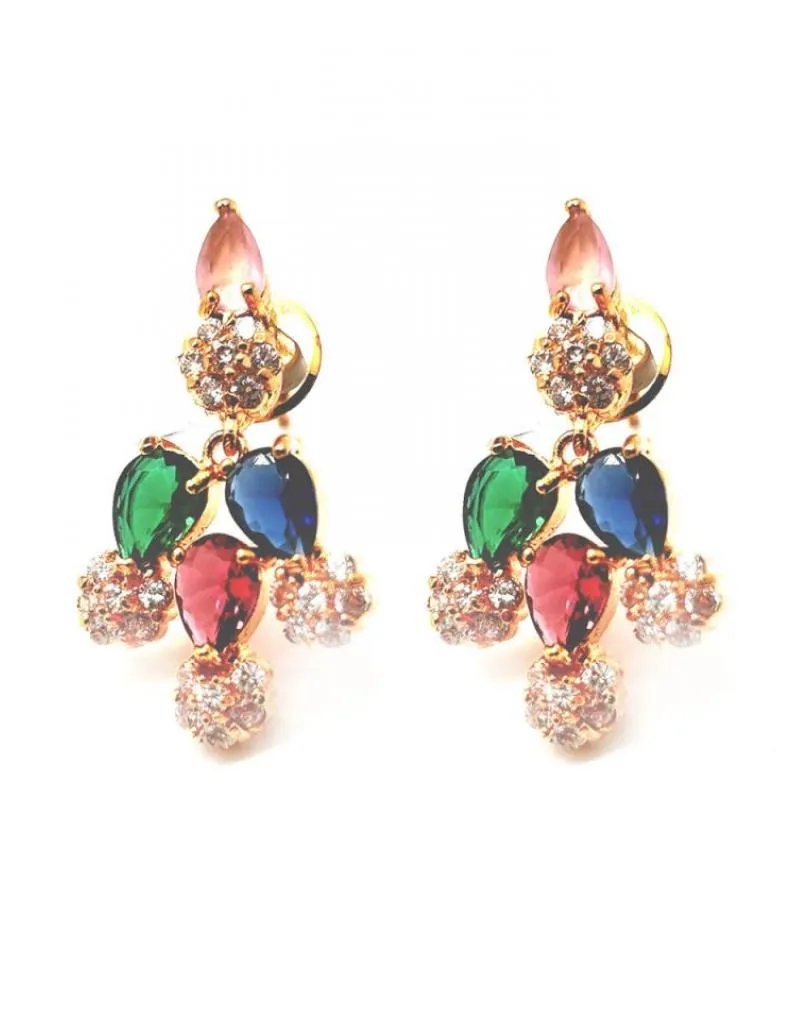 PENDIENTE DE PEDRERIA MULTICOLOR CON FLORECITAS DE CIRCONITAS
