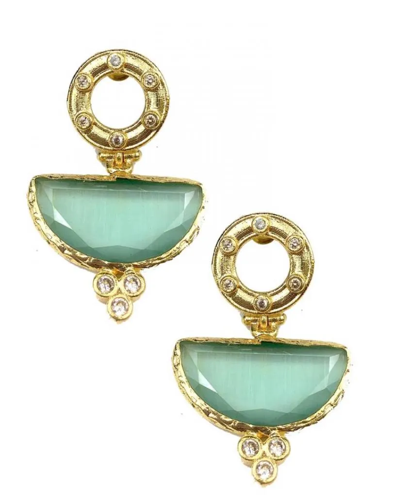 PENDIENTES DE MUJER CON PIEDRAS VERDE AGUA CON BAÑO DE ORO