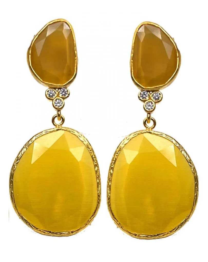 PENDIENTES LARGOS MOSTAZAS Y CIRCONITAS PERFECTOS PARA BODAS