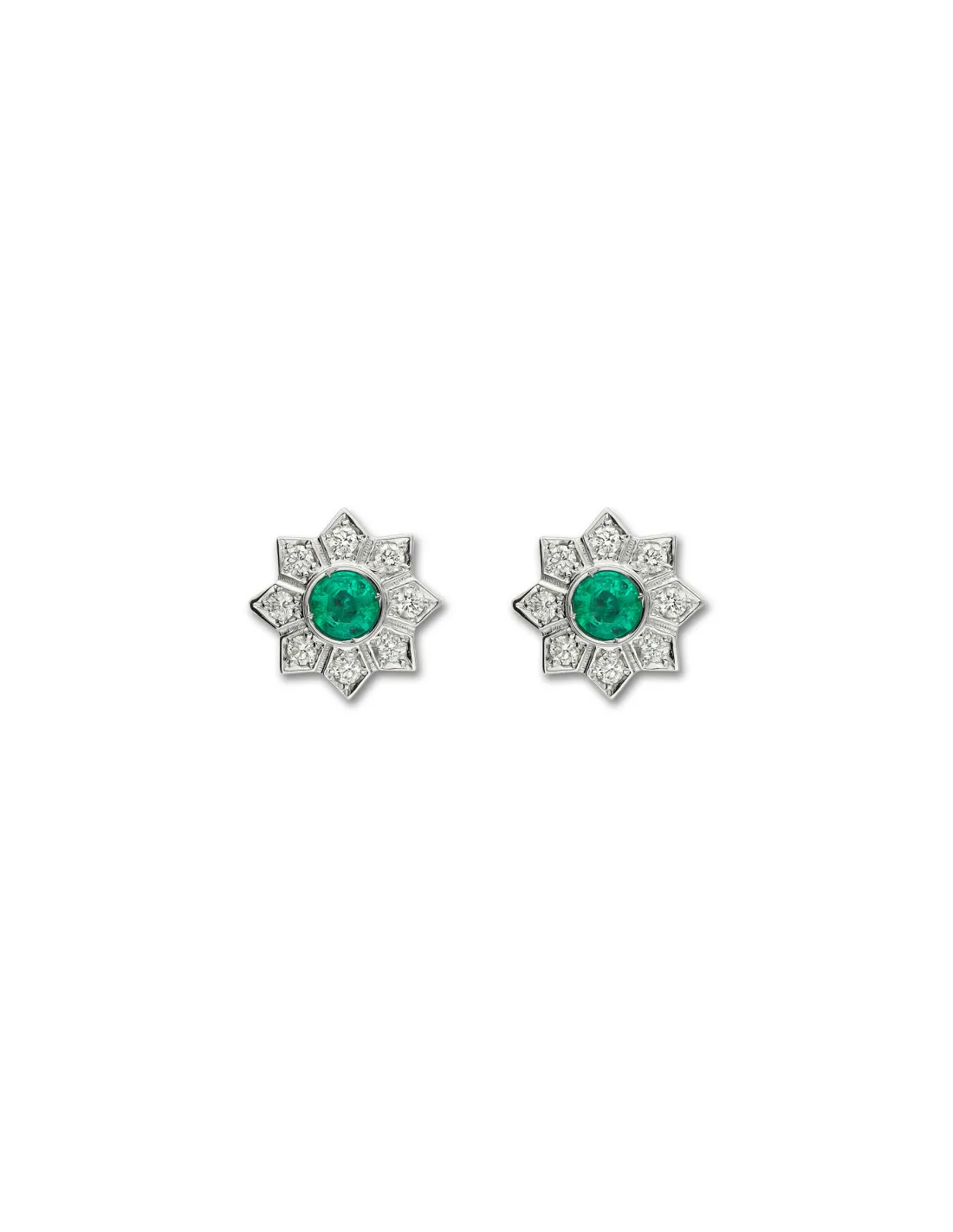 Pendientes Oro Blanco, Esmeralda Y Diamantes