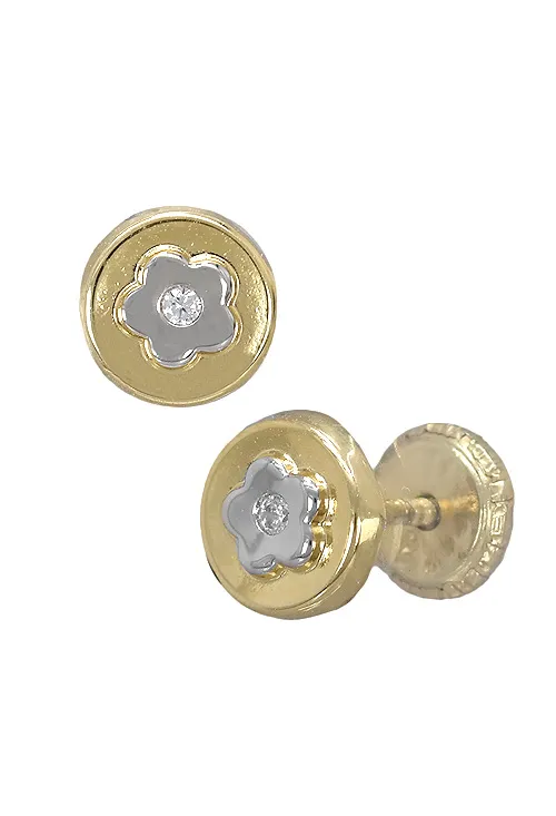 Pendientes para niña oro ley 18 kilates chatón bicolor 030_2764