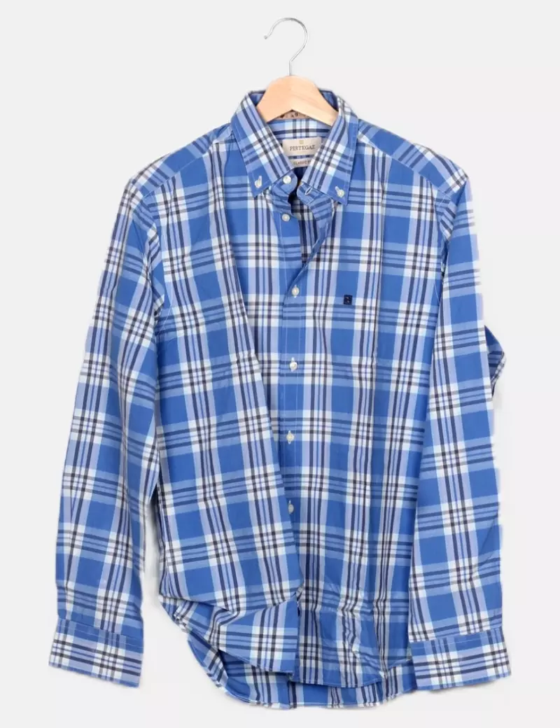Pertegaz Camisa azul estampado cuadros