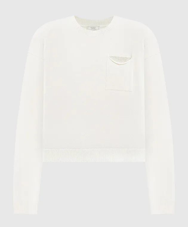 Peserico White wool, silk, cashmere sweater with monil chain