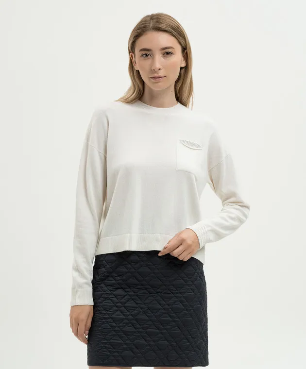 Peserico White wool, silk, cashmere sweater with monil chain