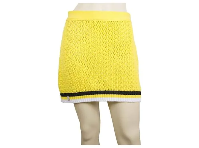 Philipp Plein Minifalda De Algodón De Punto De Ocho Amarillo Cráneo Rayas Negras Y Blancas M 