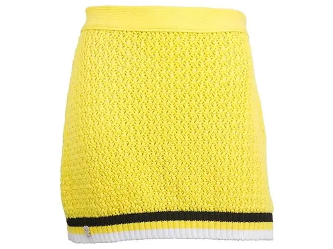 Philipp Plein Minifalda De Algodón De Punto De Ocho Amarillo Cráneo Rayas Negras Y Blancas M 