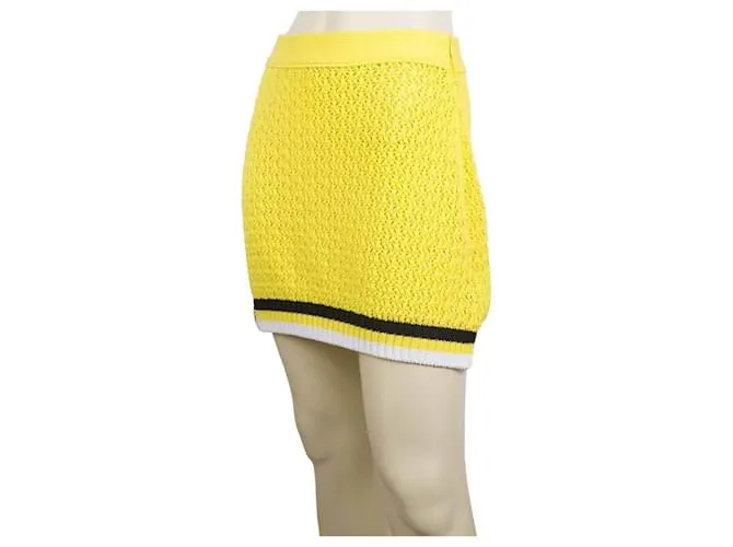 Philipp Plein Minifalda De Algodón De Punto De Ocho Amarillo Cráneo Rayas Negras Y Blancas M 